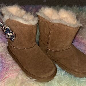 UGG Tan Suede Boots with Plaid Bow(Never worn)